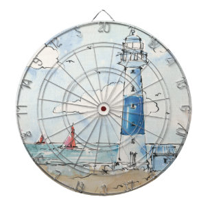 Blue and White Lighthouse Dart Board