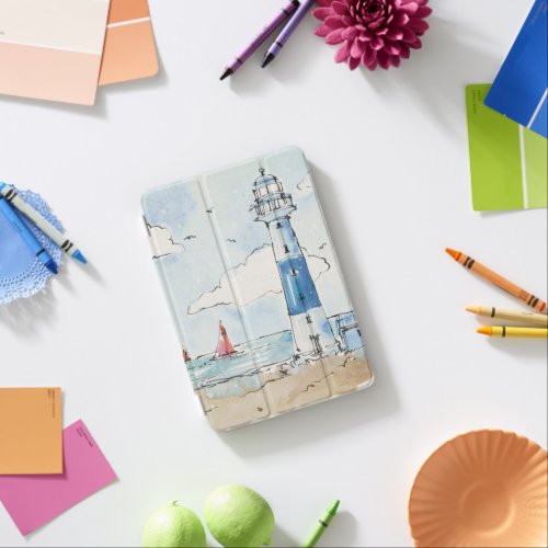 Blue and White Lighthouse iPad Mini Cover