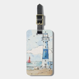 Blue and White Lighthouse Luggage Tag