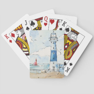 Blue and White Lighthouse Poker Cards
