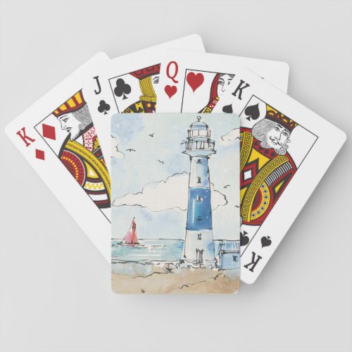 Blue and White Lighthouse Poker Cards