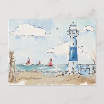 Blue And White Lighthouse Postcard by wildapple at Zazzle