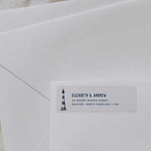 Blue and White Lighthouse Return Address Label