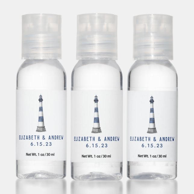 Blue and White Lighthouse Wedding Hand Sanitizer (Set)