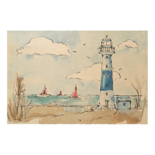 Blue and White Lighthouse Wood Wall Art