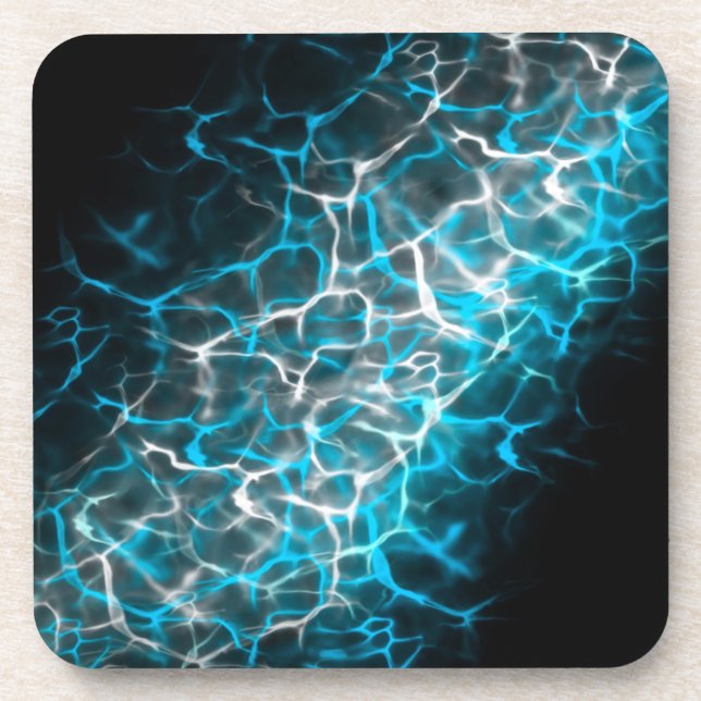 Blue and White Lightning Water Reflection Beverage Coaster (Front)
