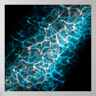 Blue and White Lightning Water Reflection Poster