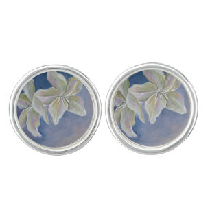 blue and white lily floral cufflinks