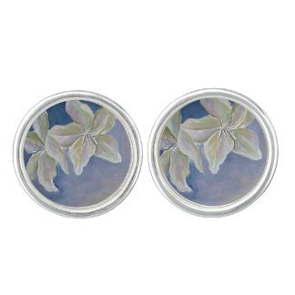 blue and white lily floral cufflinks
