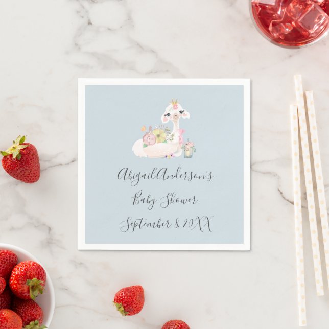 Blue and White Llama Baby Boy baby shower   Napkins (Insitu)