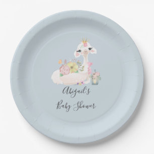 Blue and White Llama Baby Boy baby shower Paper Plates