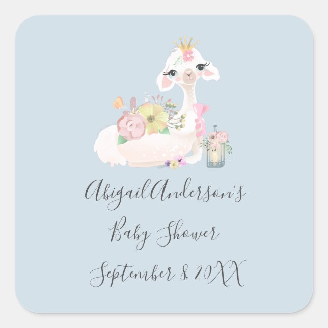 Blue and White Llama Baby Boy baby shower  Square Sticker (Front)