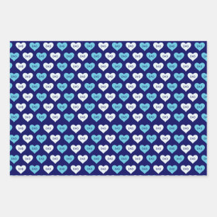Blue and White Love Heart Dad Pattern Wrapping Paper Sheets