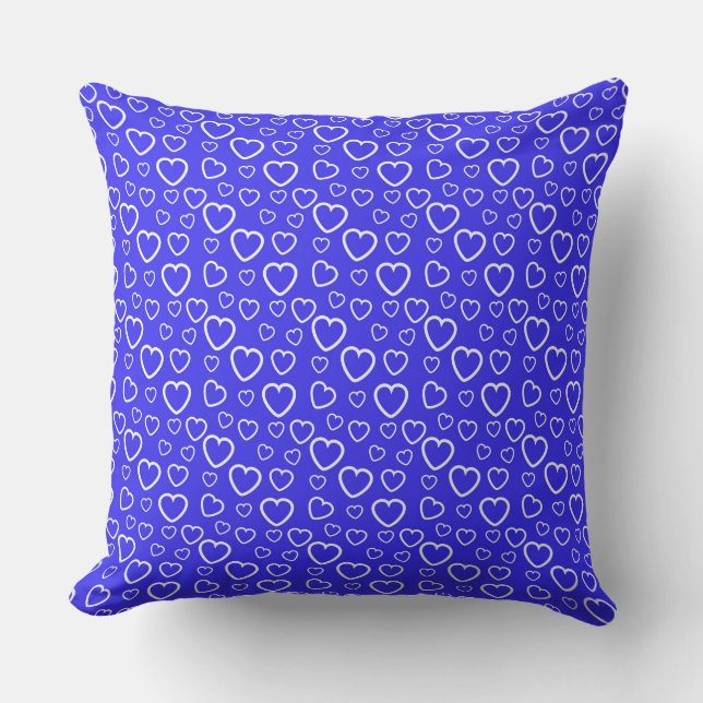 Blue and White Love Hearts Pattern Throw Pillow (Front)