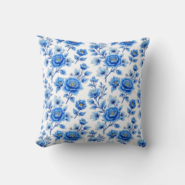 Blue and White Magic Throw Pillow (Front)