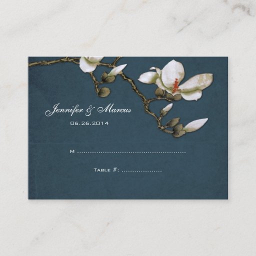 Customizable Blue and White Magnolia Floral Seating Card Business Card