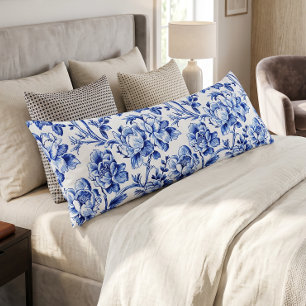 Blue and White Magnolias Toile de Jouy Body Pillow