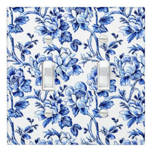 Blue and White Magnolias Toile de Jouy Light Switch Cover