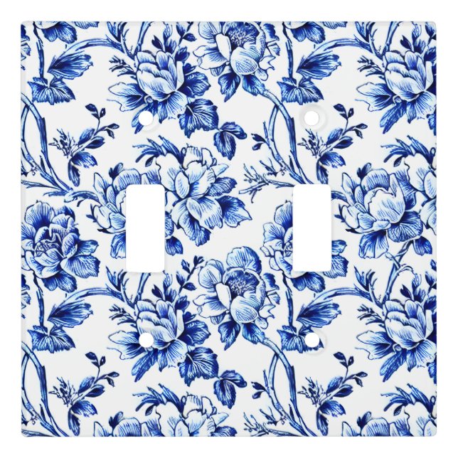 Blue and White Magnolias Toile de Jouy Light Switch Cover (Front)