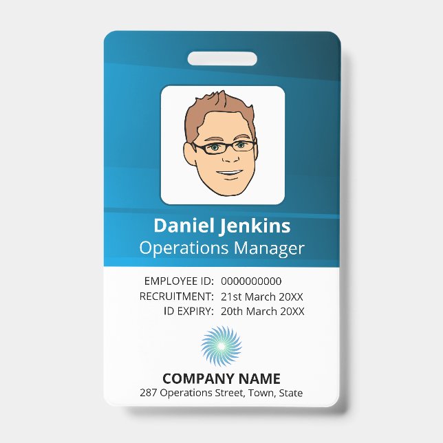 Blue And White Manager Employee ID With Logo Badge (Front)