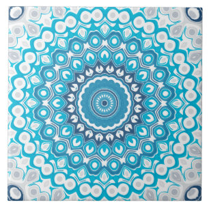 Blue and White Mandala Frosted Winter Geometric Ceramic Tile