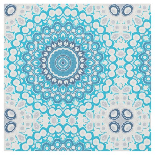 Blue and White Mandala Frosted Winter Geometric Fabric