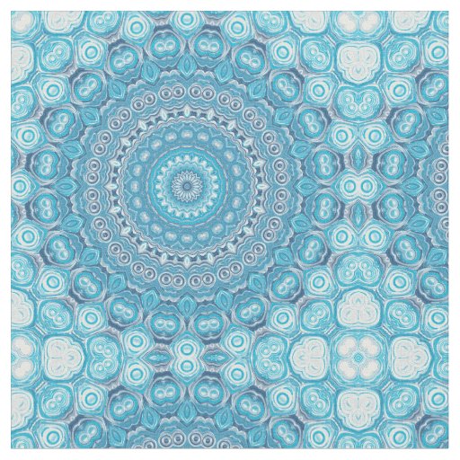 Blue and White Mandala Pattern Design Fabric