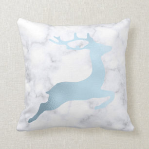 Blue and white marble Christmas reindeer pattern Throw Pillow