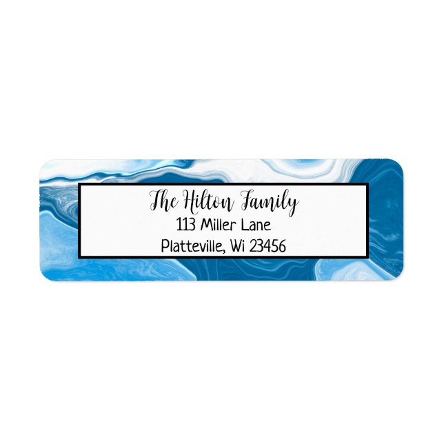 Blue and White Marble Fluid Art    Label (Front)