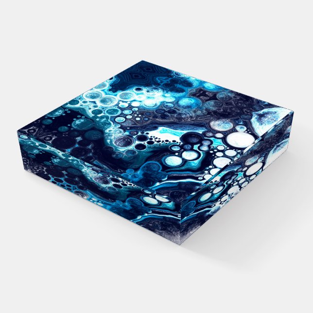 Blue and White Marble Fluid Art     Paperweight (Angled)