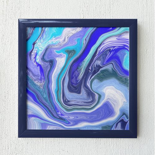 Blue and White Marble Fluid Art   Poster