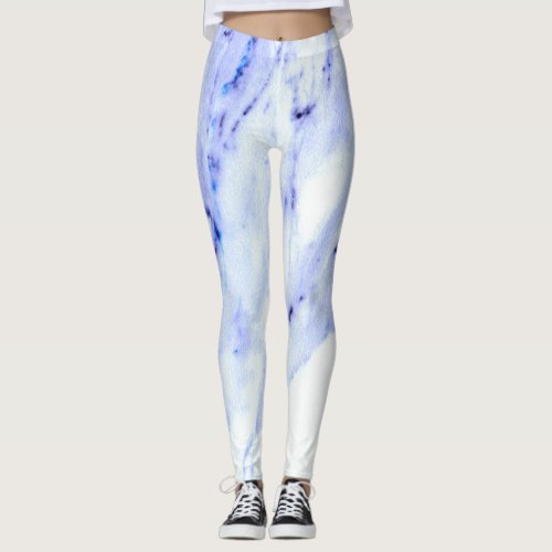Blue and White Marble Leggings