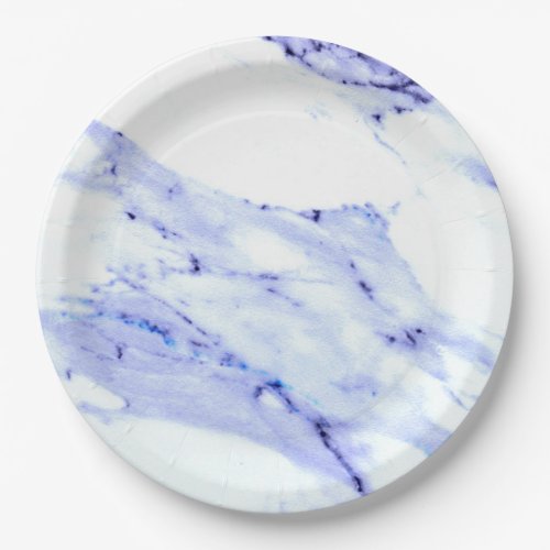 Blue and White Marble Paper Plates