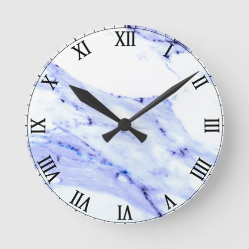 Blue and White Marble Round Clock