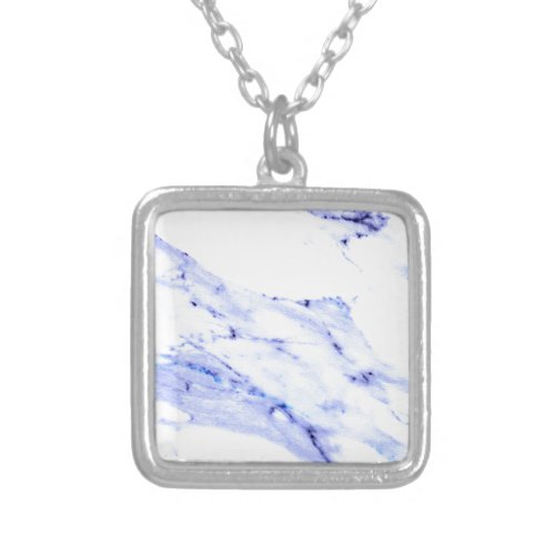 Blue and White Marble Silver Plated Necklace