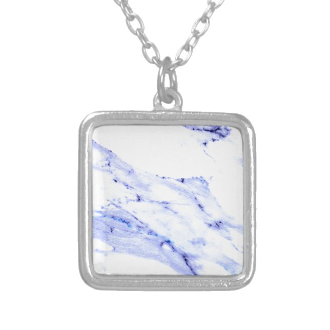 Blue and White Marble Silver Plated Necklace (Front)