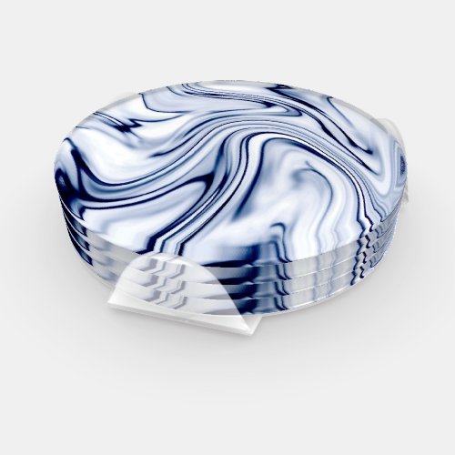 Blue and White Marble Swirl Effect  Coaster Set