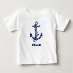 Blue and white marine anchor baby T-Shirt