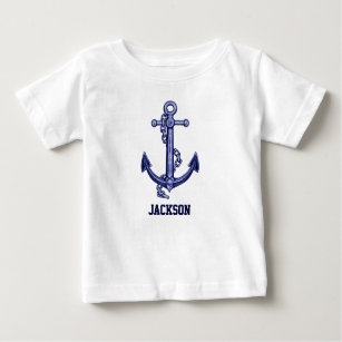 Blue and white marine anchor baby T-Shirt