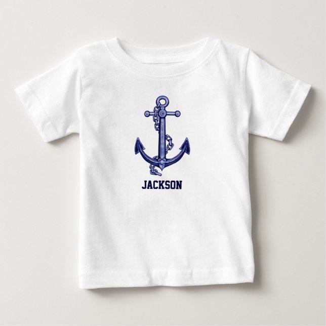 Blue and white marine anchor baby T-Shirt (Front)