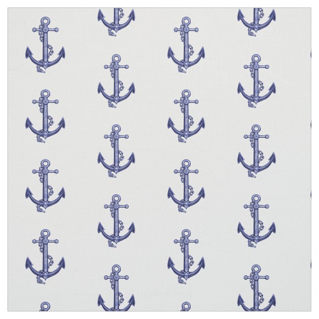 Blue and white marine anchor fabric (Swatch)
