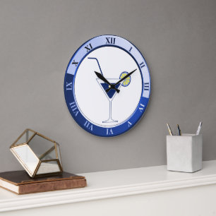 Blue and White Martini Bar Clock