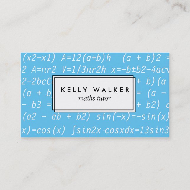 Blue and white math tutor typography business card (Front)