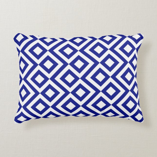 Blue and White Meander Decorative Pillow (Front)