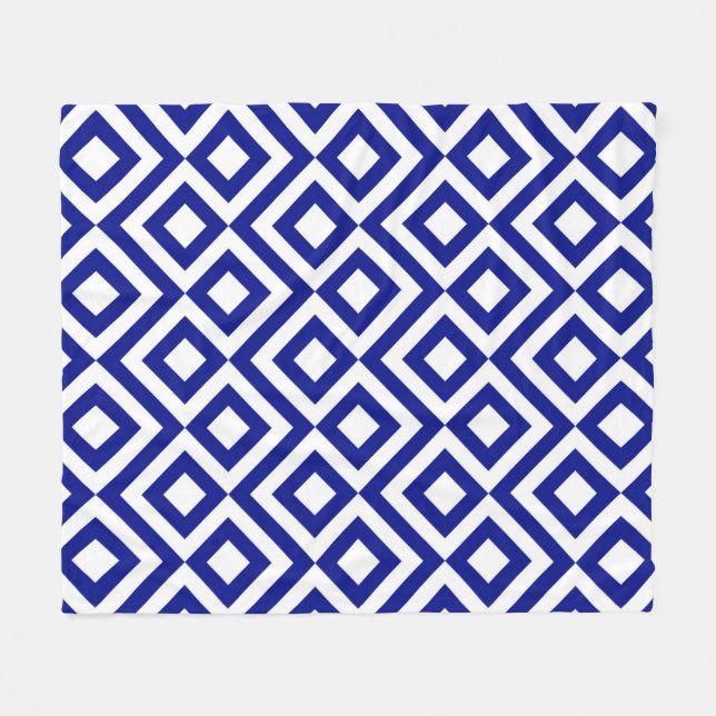 Blue and White Meander Fleece Blanket (Front (Horizontal))