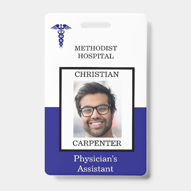 Blue and White Medical Facility Photo Name Badge (Front)