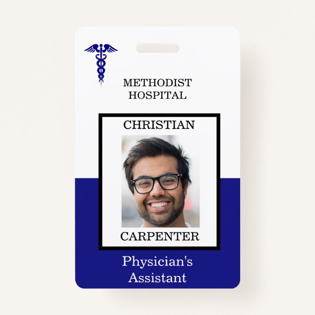 Blue and White Medical Facility Photo Name Badge (Front)