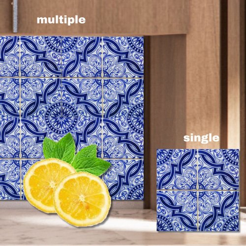 Blue and White Mediterranean Azulejo Pattern Ceramic Tile