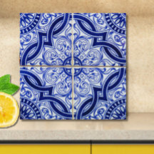 Blue and White Mediterranean Azulejo Pattern