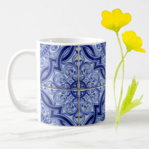 Blue and White Mediterranean Ceramic Tile Pattern Coffee Mug